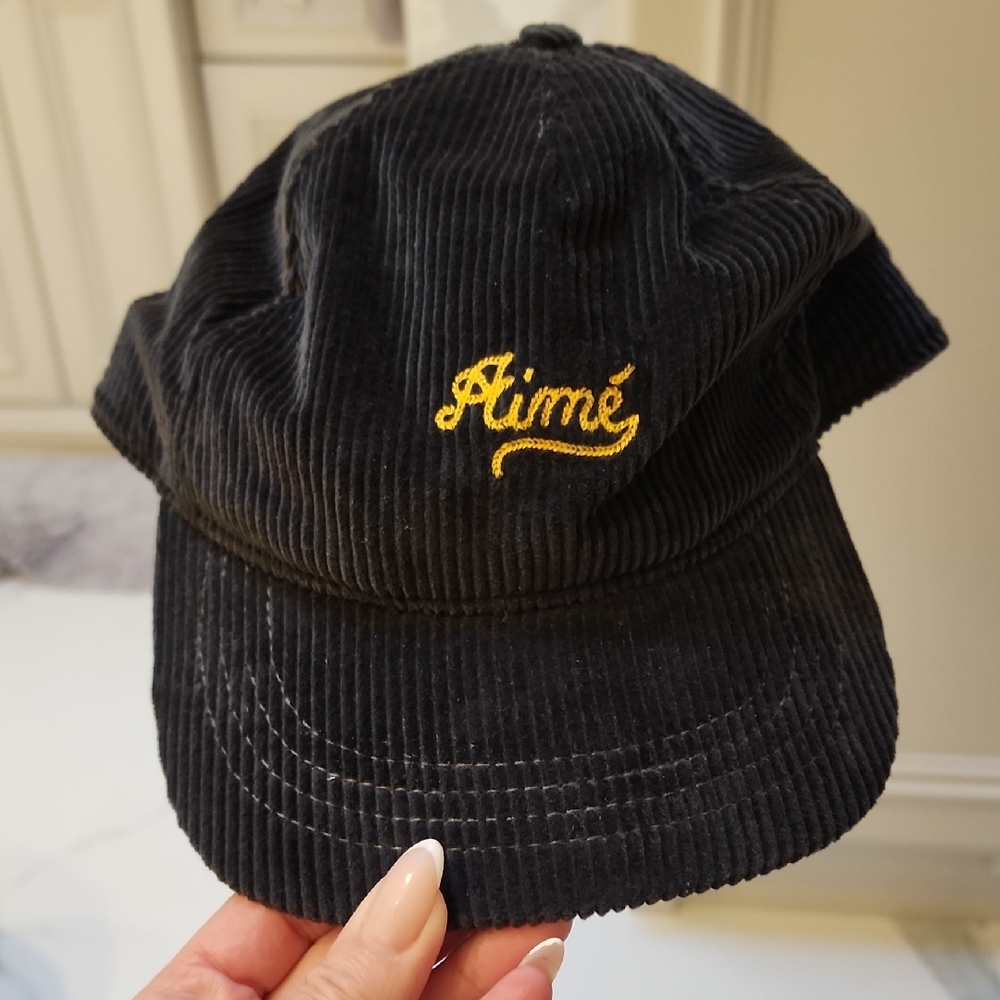 Aime Leon Dore Black Corduroy Cap with Gold Embroidery